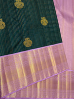 Load image into Gallery viewer, Classic Bottle Green &amp; Lilac 2gm Zari Vaira Oosi Checks Elegance Kanchipuram Handloom Silk Saree SS27619
