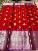 Load image into Gallery viewer, Classic Carmine Red &amp; Blush Pink Elegance Kanchipuram Handloom Silk Saree SS28434
