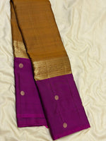 Load image into Gallery viewer, Classic Mustard &amp; Wine Red 2gm Zari Elegance Kanchipuram Handloom Silk Saree SS27605
