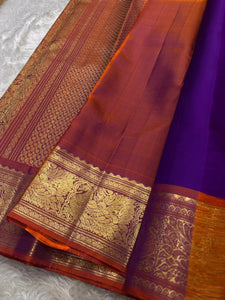 Classic Purple & Mustard Rose Kanchipuram Handloom Silk Saree SS25959