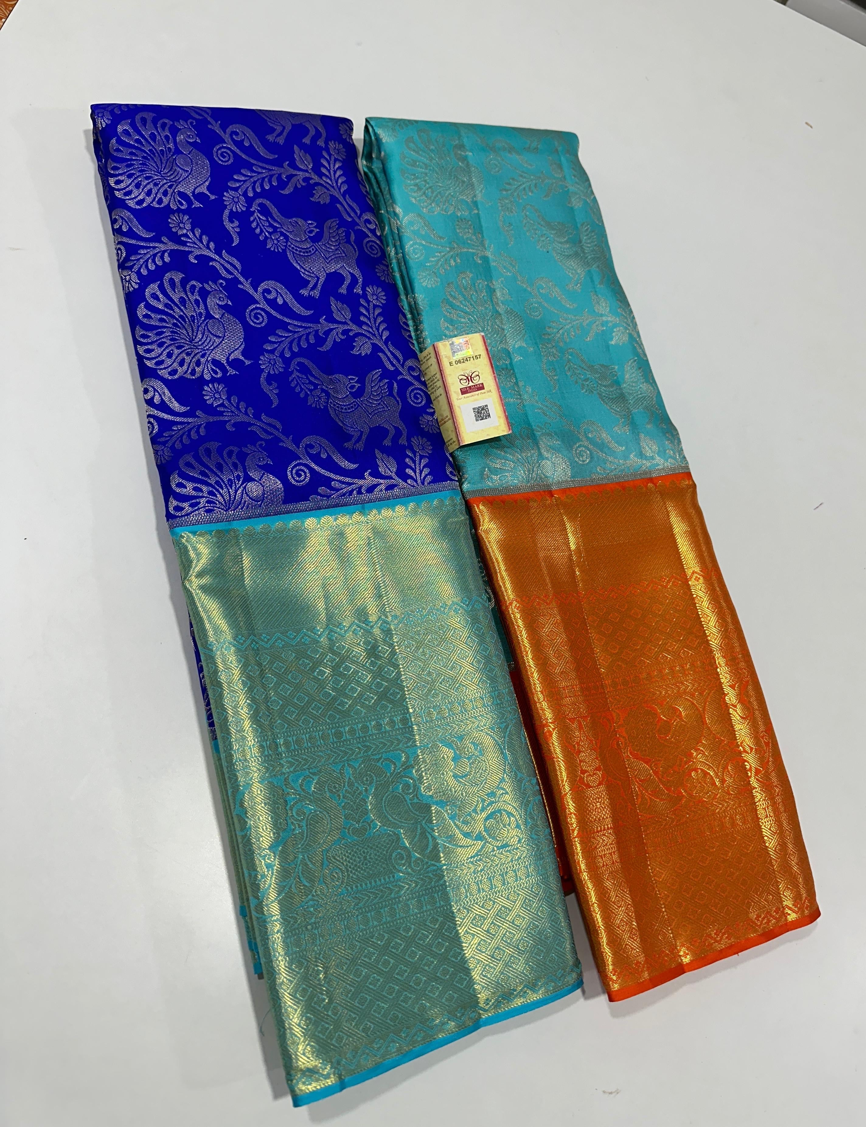 Classic Robin Blue & Ice Blue Bridal Elegance Kanchipuram Handloom Silk Saree SS23707