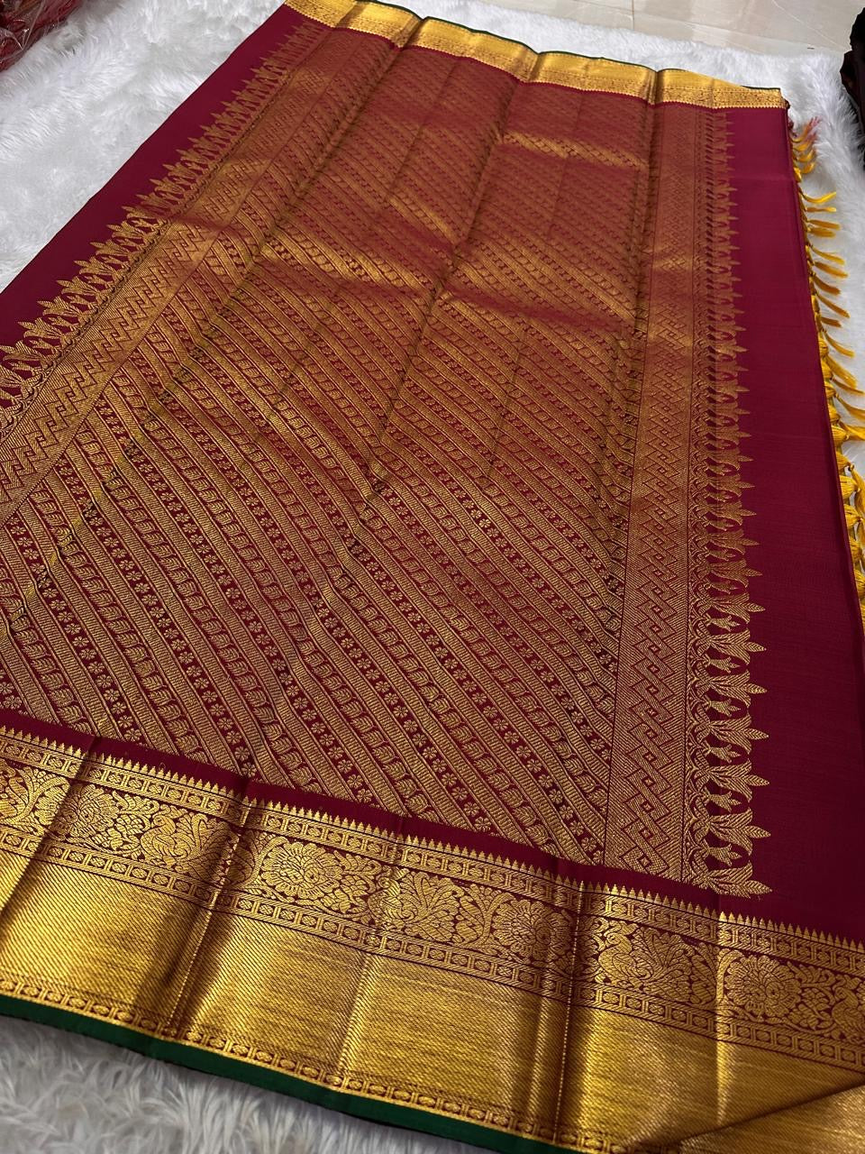 Classic Mustard & Barn Red Elegance Kanchipuram Handloom Silk Saree SS24837