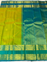 Load image into Gallery viewer, Classic Olive Green &amp; Teal Green 2gm Zari Elegance Kanchipuram Handloom Silk Saree SS27994
