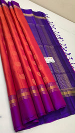 Load image into Gallery viewer, Classic Orange Rose Dual Toned &amp; Purple Elegance Handloom Soft Silk Saree SS28202
