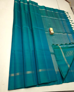 Classic Bluish Grey Elegance Plain Handloom Soft Silk Saree SS25472