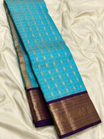Load image into Gallery viewer, Classic Sky Blue &amp; Violet 1gm Zari Kanchipuram Handloom Silk Saree SS25813
