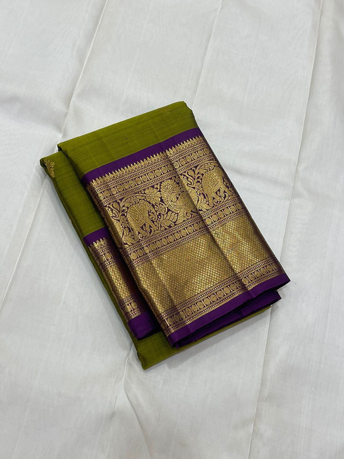 Classic Spring Green & Violet 1gm Vintage Kanchipuram Handloom Silk Saree SS26278