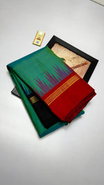 Load image into Gallery viewer, Classic Peacock Green &amp; Red Kanchipuram Handloom Silk Saree SS26053
