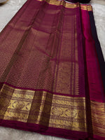 Load image into Gallery viewer, Classic Midnight Blue &amp; Berry Wine Red Elegance Kanchipuram Handloom Silk Saree SS24840
