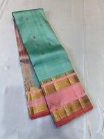 Load image into Gallery viewer, Classic Pastel Aqua &amp; Baby Pink Silver Zari Gatti Elegance Kanchipuram Handloom Silk Saree SS27822
