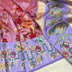 Load image into Gallery viewer, Classic Grapefruit Rose &amp; Lavender Banarasi Katan Elegance Handloom Silk Saree SS28586
