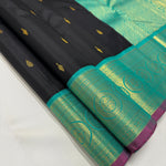 Load image into Gallery viewer, Classic Charcoal Black &amp; Turquoise Green 2gm Zari Kanchipuram Handloom Silk Saree SS25636
