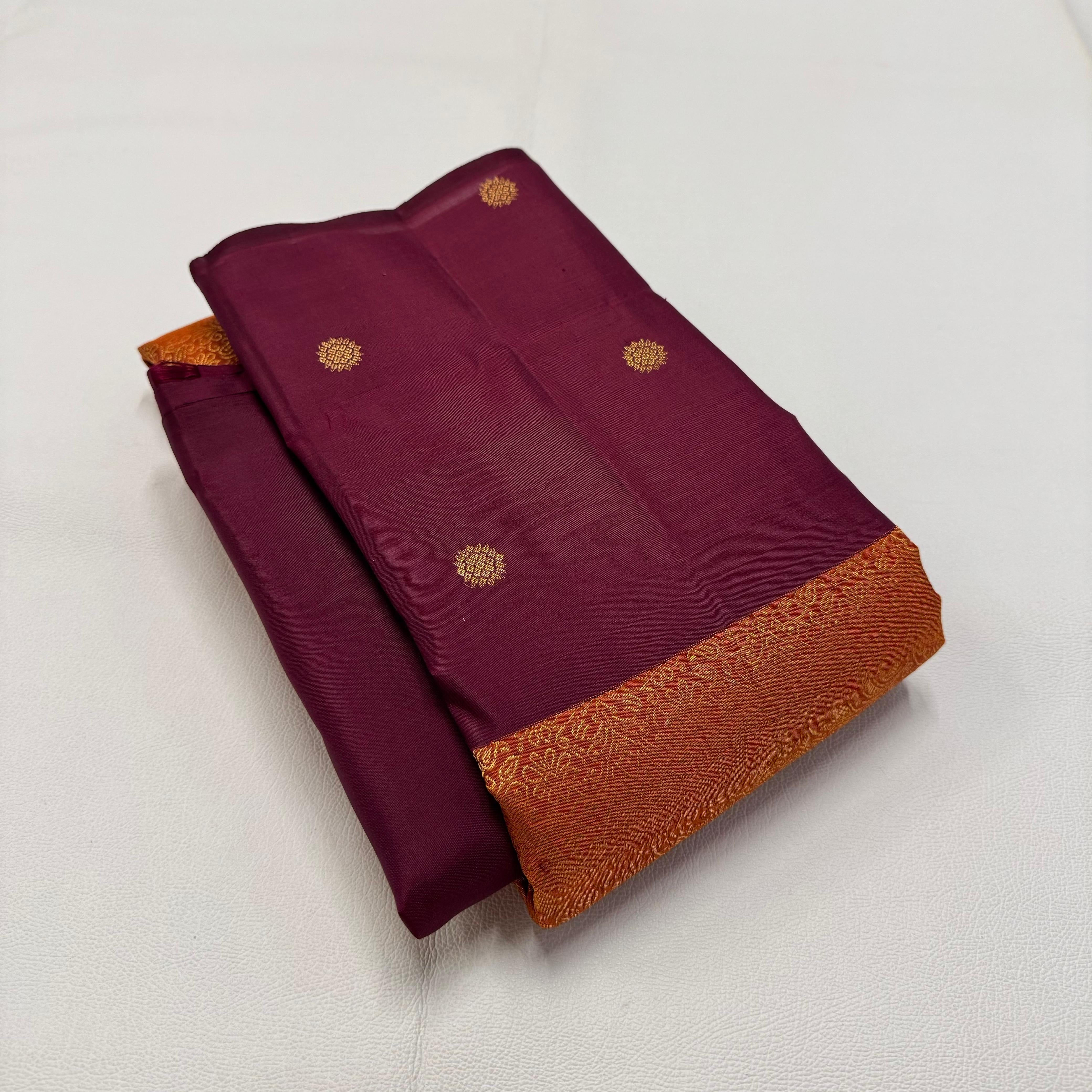 Classic Orange & Maroon 2gm Zari Elegance Kanchipuram Handloom Silk Saree SS24221