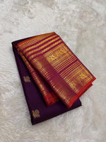 Load image into Gallery viewer, Classic Plum &amp; Orange Bridal Elegance Kanchipuram Handloom Silk Saree SS27254
