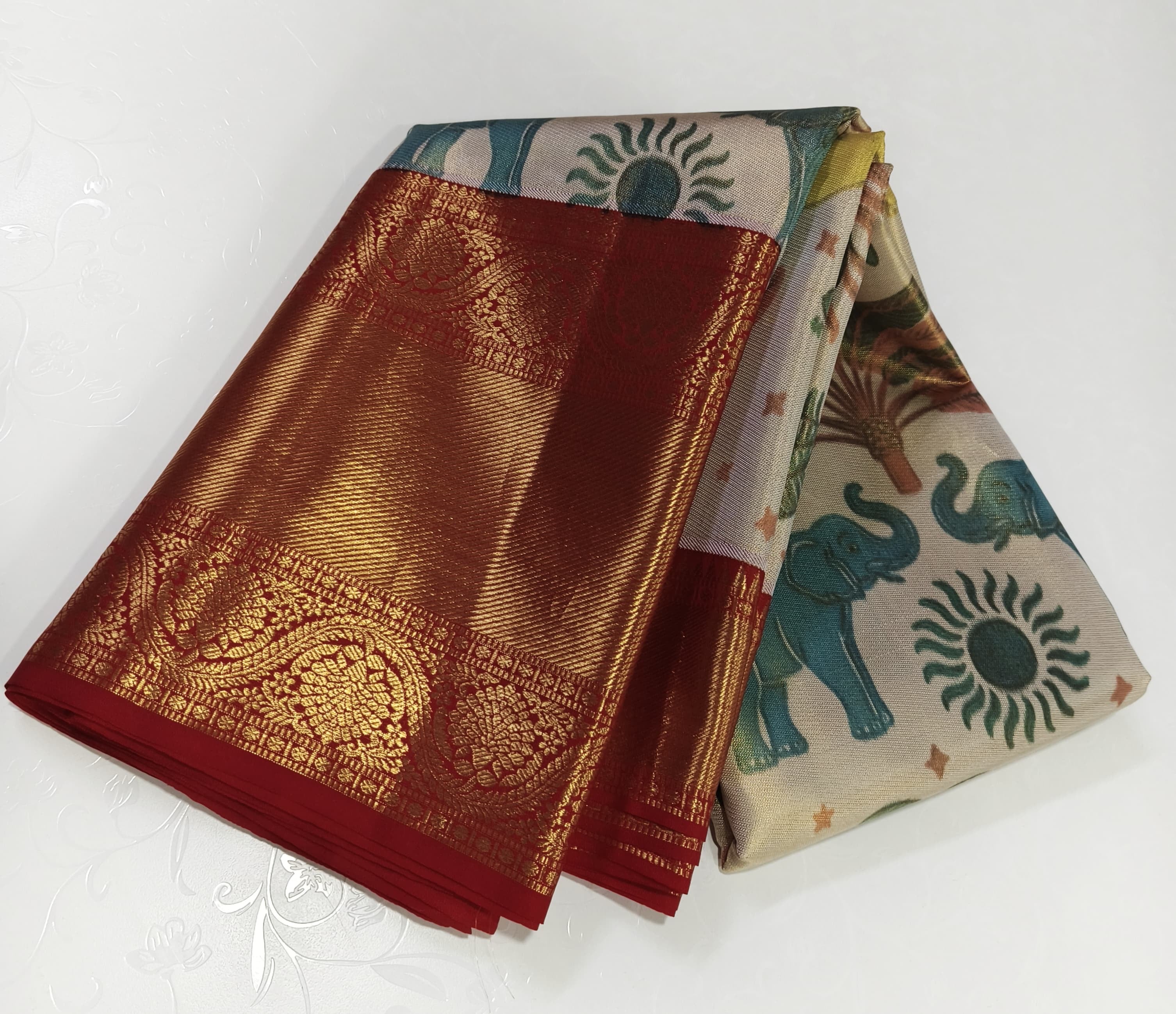 Classic Offwhite & Ruby Pink 2gm Zari Brocade Bridal Elegance Kanchipuram Handloom Silk Saree SS24728