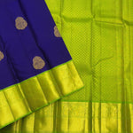 Load image into Gallery viewer, Classic Royal Blue &amp; Spring Lime Green 1gm Zari Butta Korvai Elegance Kanchipuram Handloom Silk Saree SS27556
