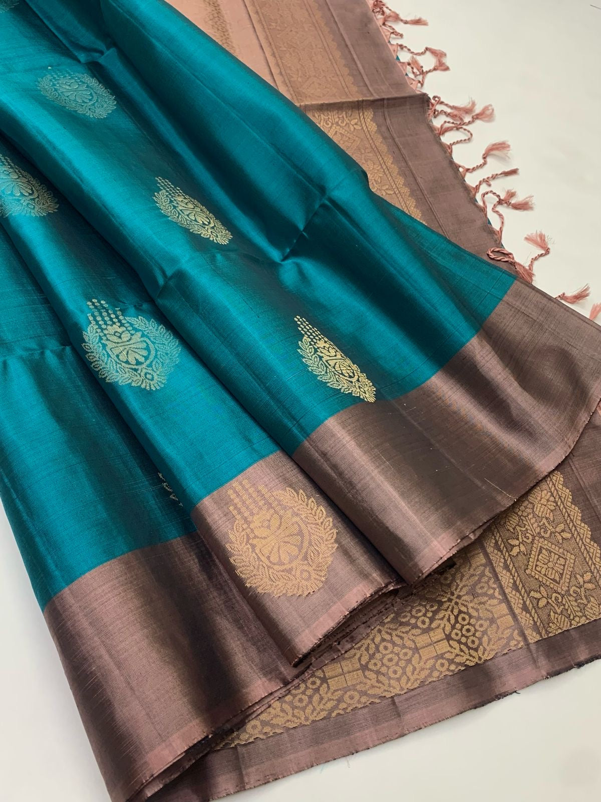 Classic Blue & Cocoa Elegance Handloom Soft Silk Saree SS24794