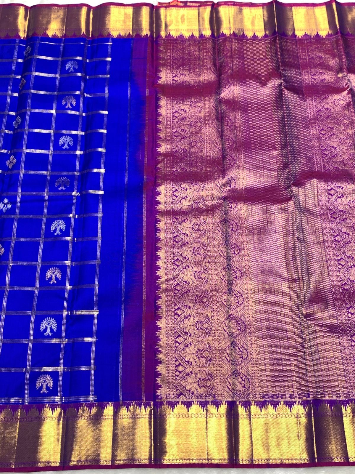 Classic Robin Blue & Purple 2gm Zari Elegance Kanchipuram Handloom Silk Saree SS25364