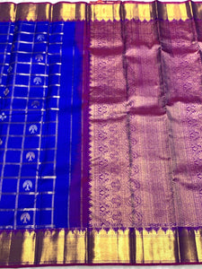 Classic Robin Blue & Purple 2gm Zari Elegance Kanchipuram Handloom Silk Saree SS25364