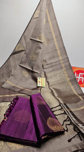 Pastel Grey Cocoa Elegance Handloom Soft Silk Saree SS24753