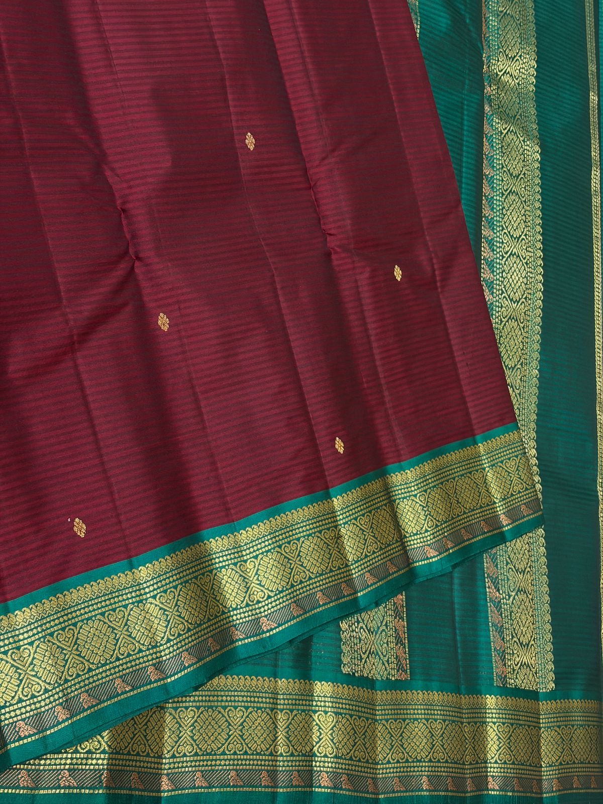 Classic Maroon & Teal Green Traditional Butta Kanchipuram Handloom Silk Saree SS26589