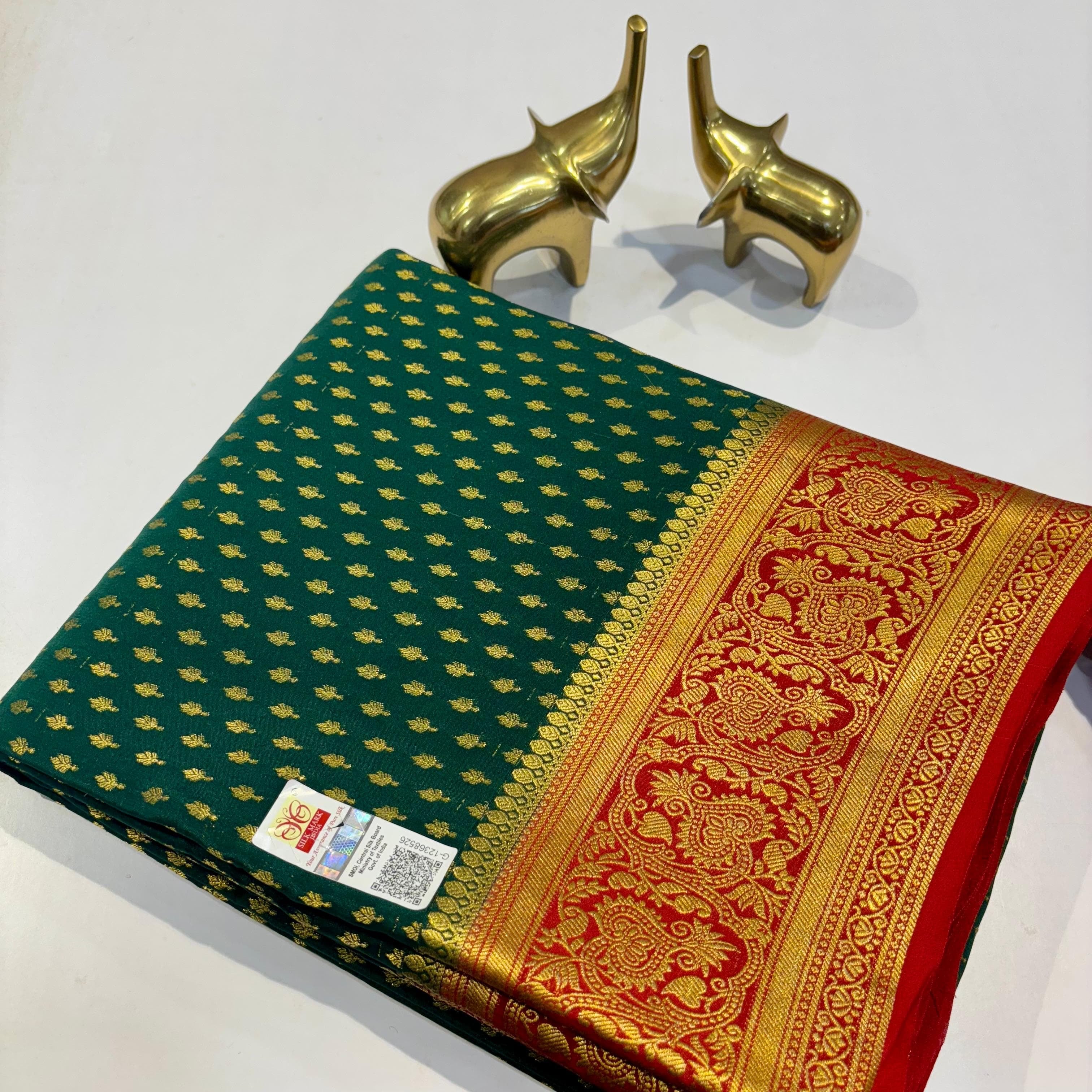 Classic Green & Chilli Red Elegance Mysore Silk Saree SS24165