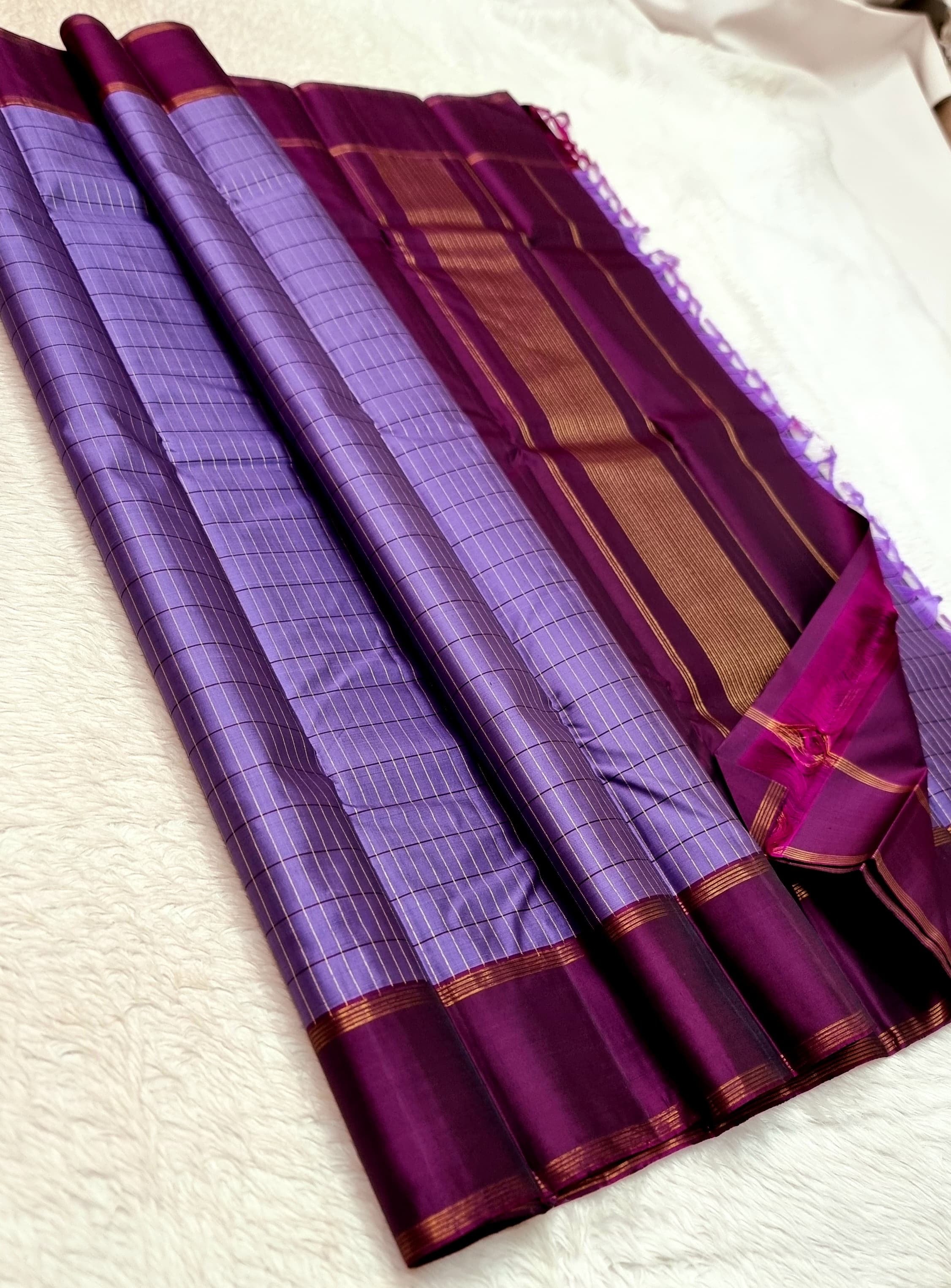 Classic Lavender & Plum 2gm Zari Korvai Elegance Kanchipuram Handloom Silk Saree SS24031