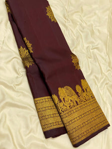 Classic Coffee Brown 2gm Zari Bridal Elegance Kanchipuram Handloom Silk Saree SS24521