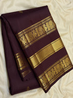 Load image into Gallery viewer, Classic Dark Coffee Brown Long Border Vintage Elegance Kanchipuram Handloom Silk Saree SS27179
