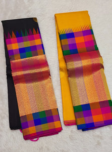 Classic Golden Yellow & Deep Pink 2gm Zari Kanchipuram Handloom Silk Saree SS26367