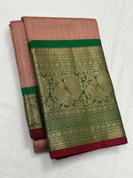 Load image into Gallery viewer, Classic Dusky Rose &amp;  Dark Green 1gm Zari Elegance Kanchipuram Handloom Silk Saree SS25158

