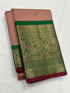Classic Dusky Rose &  Dark Green 1gm Zari Elegance Kanchipuram Handloom Silk Saree SS25158