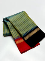 Load image into Gallery viewer, Classic Tea Green &amp; Red Black Elegance Kanchipuram Handloom Silk Saree SS25395
