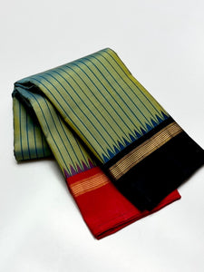 Classic Tea Green & Red Black Elegance Kanchipuram Handloom Silk Saree SS25395