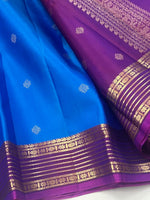 Load image into Gallery viewer, Classic Azure Blue &amp; Purple Elegance Kanchipuram Handloom Silk Saree SS27826
