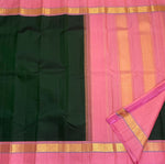 Load image into Gallery viewer, Classic Bottle Green &amp; Baby Pink 1gm Zari Korvai Elegance Kanchipuram Handloom Silk Saree SS27514
