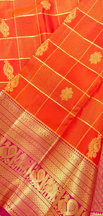 Load image into Gallery viewer, Classic Orange &amp; Rani Pink 2gm Zari Vaira Oosi Elegance Kanchipuram Handloom Silk Saree SS25268

