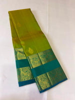 Load image into Gallery viewer, Classic Olive Green &amp; Teal Green 2gm Zari Elegance Kanchipuram Handloom Silk Saree SS27994
