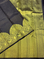 Load image into Gallery viewer, Classic Charcoal Black 2gm Zari Elegance Kanchipuram Handloom Silk Saree SS27998
