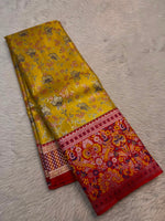 Load image into Gallery viewer, Classic Golden Yellow &amp; Chilli Red Elegance Semi Tissue Kanchipuram Handloom Silk Saree SS27859
