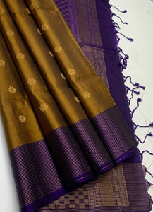 Classic Gold & Violet Elegance Handloom Soft Silk Saree SS24582