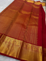 Load image into Gallery viewer, Classic White &amp; Chilly Red 2gm Zari Bridal Elegance Kanchipuram Handloom Silk Saree SS24478
