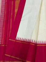 Load image into Gallery viewer, Classic White Deep Red &amp; Green 2gm Zari Ganga Jamuna Pattu Oosi Elegance Kanchipuram Handloom Silk Saree SS28561
