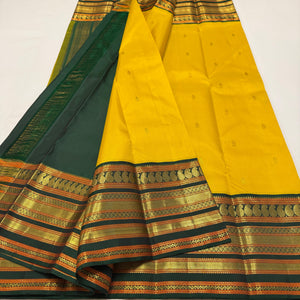 Classic Yellow & Green 2gm Zari Double Side Kirvai Elegance Kanchipuram Handloom Silk Saree SS25351