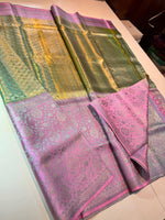 Load image into Gallery viewer, Classic Light Green &amp; Pink 4D Handmade Brocade Meenakari Designed Bridal Elegance Kanchipuram Handloom Silk Saree SS25408
