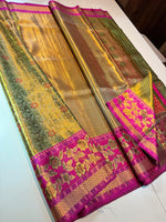 Load image into Gallery viewer, Classic Gold Green &amp; Fuchsia Pink Meenakari Bridal Elegance Kanchipuram Handloom Silk Saree SS25846
