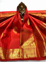 Load image into Gallery viewer, Classic Orange Elegance Kanchipuram Handloom Silk Saree SS25433

