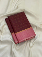 Load image into Gallery viewer, Classic Dark Pecan Chocolate &amp; Pink Elegance Kanchipuram Handloom Silk Saree SS27654
