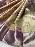 Load image into Gallery viewer, Classic Oatmeal Beige &amp; Berry Purple 2gm Zari Bridal Elegance Kanchipuram Handloom Silk Saree SS25269
