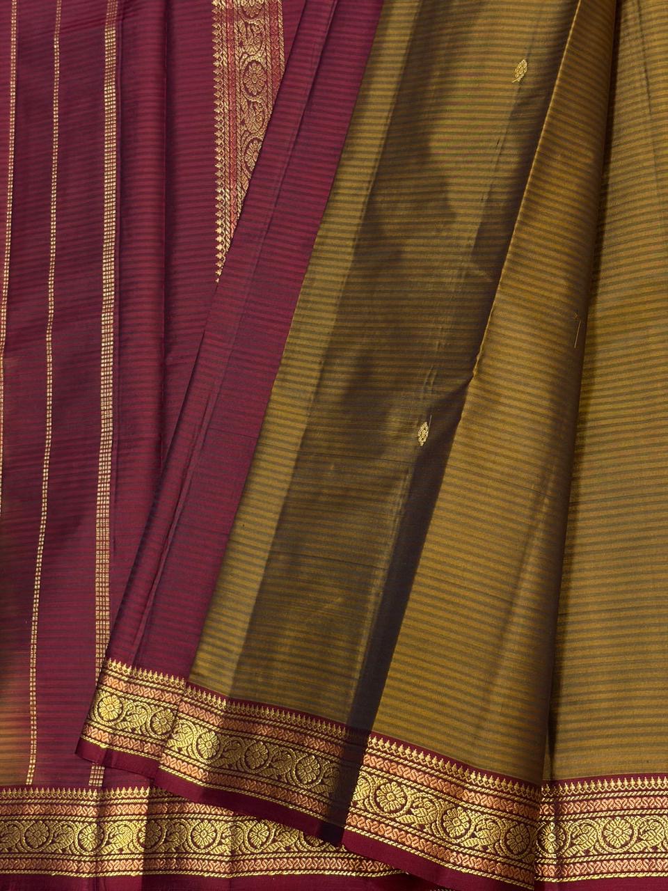 Classic Mustard & Plum Traditional Butta Kanchipuram Handloom Silk Saree SS26594
